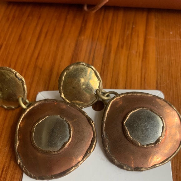 Vintage Copper & Brass Earrings ( pierced) made in India - Picture 2 of 5